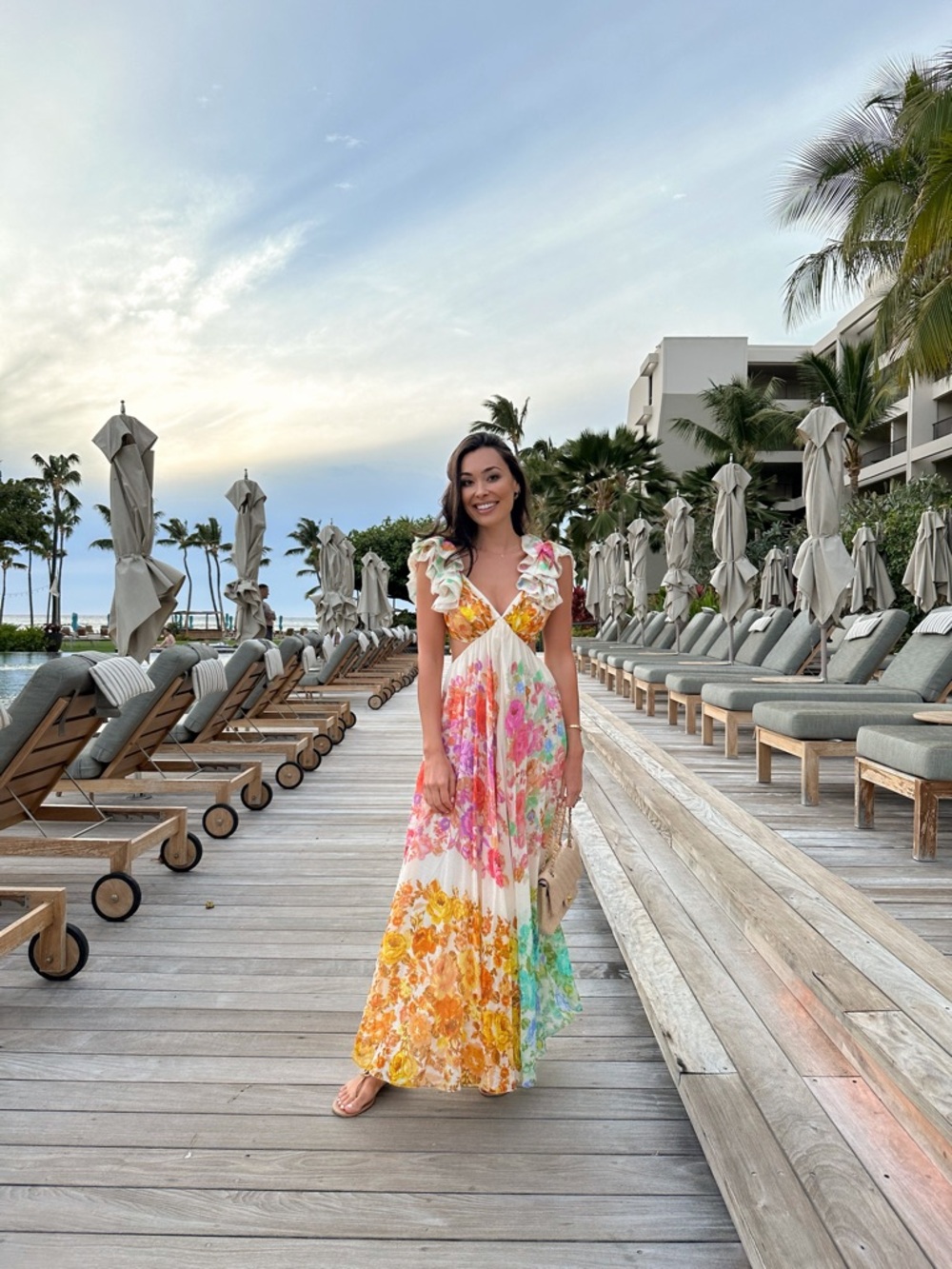 Zimmermann Cream Floral Ruffle Midi Dress with Multicolor Blooms - Picture 5 of 6